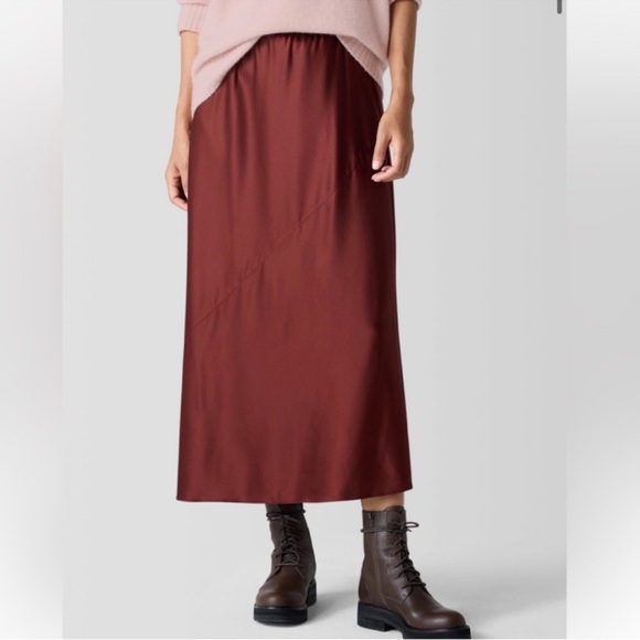 NWT Eileen Fisher Stretch Silk Charmeuse Bias Skirt - Picture 1 of 7
